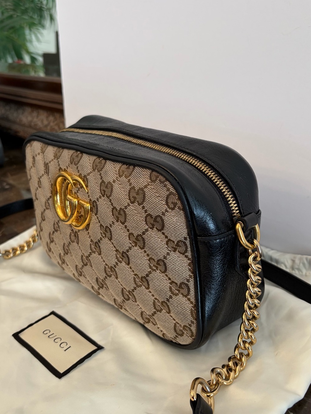 Gucci Marmont Quilted Small Shoulder Crossbody Camara Bag Canvas Black Leather - Picture 16 of 16